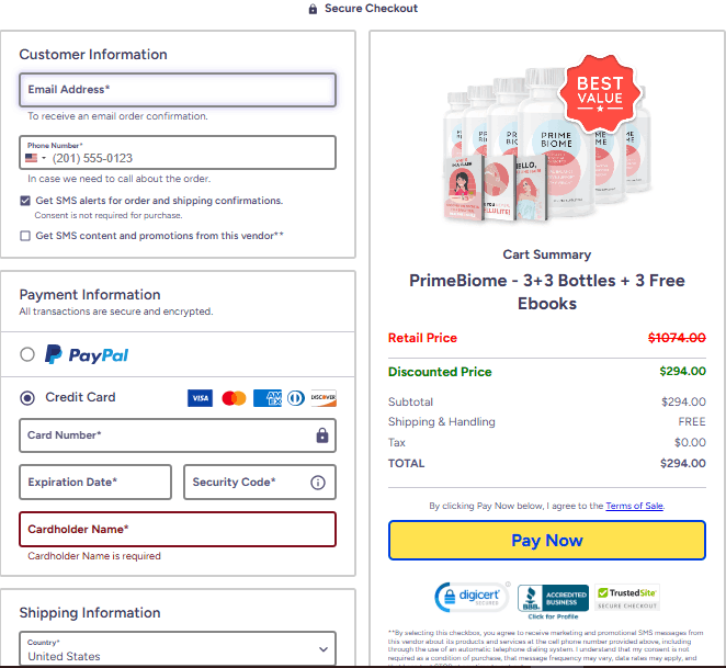 Prime Biome order page