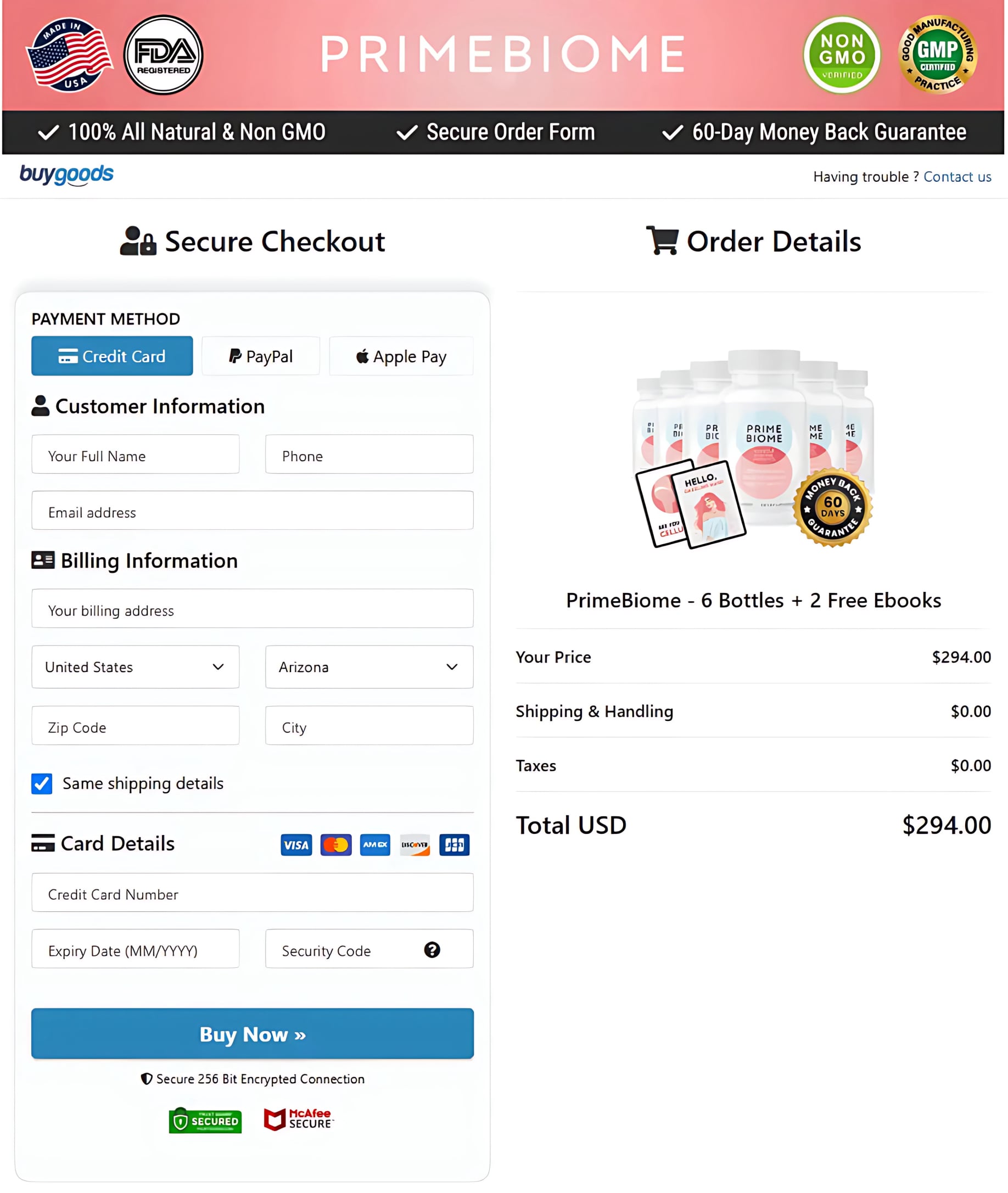 Prime Biome order page